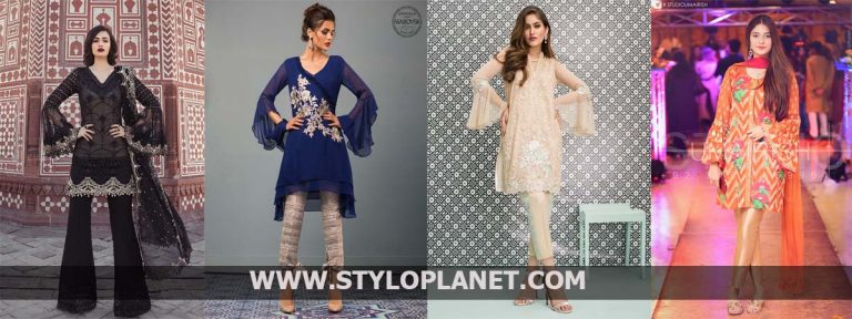 Latest Pakistani Designers Dresses With Beautiful Bell Sleeves Designs 2018-2019