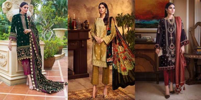 Gul Ahmed Luxury Embroidered Velvet Dresses and Shawls Collection 2020
