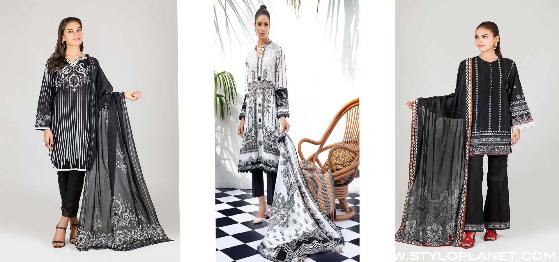 Latest Black and White Lawn Colelction by Pakistani Brands 